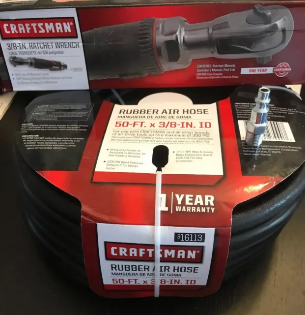 Craftsman 3/8 Drive Heavy Duty Air Ratchet Wrench w Adapter &  50’ Air Hose!