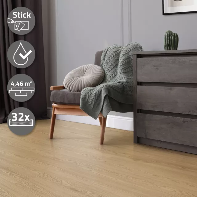 Pavimento in PVC autoadesivo in vinile 2mm 4,46m² piastrelle 32 listoni naturale