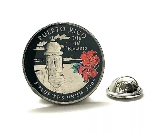 Lapel Pin Hand Painted Puerto Rico Coin Pin Uncirculated U.S. Quarter 2009