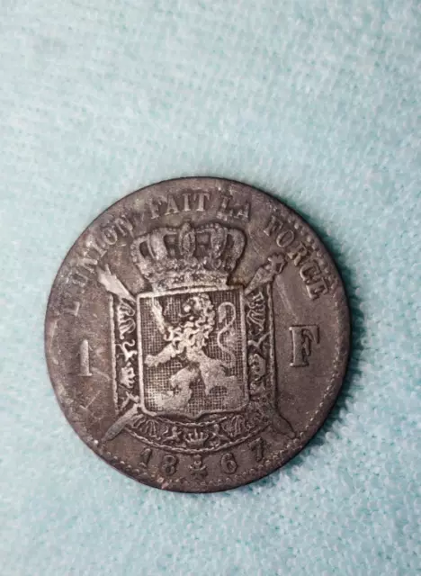 Belgique 1 Franc Belge Argent Roi Léopold II 1867 TB