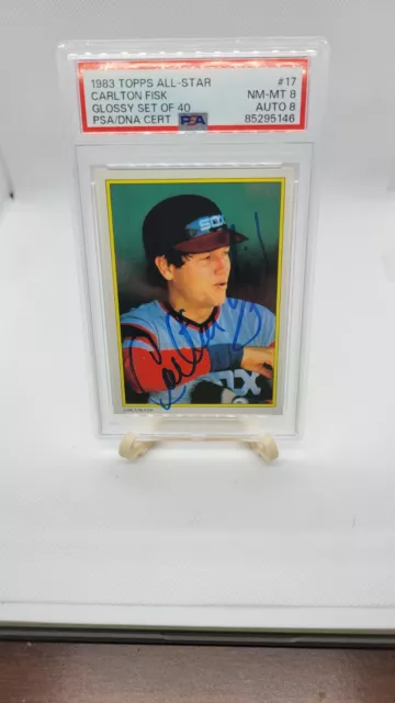 1983 Topps  Glossy Carlton Fisk Auto Psa 8 Auto 8 Chicago White Sox Pop 1