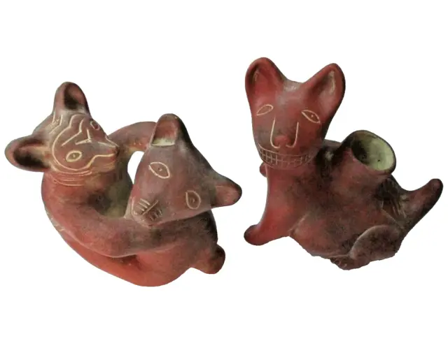 Mexican Clay Pottery Colima Dancing Dog Xolo Set Pre Columbian Aztec Style 3