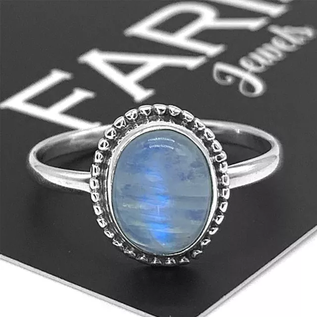 Designer 925 Sterling Silver Ladies Moonstone Oval Cabochon Gemstone Ring Gift