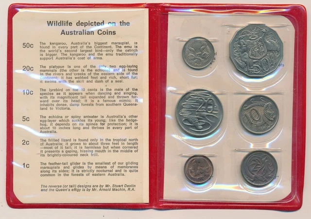 Australia: 1975 Uncirculated set in Original  BRIGHT RED RAM wallet. sCARCE