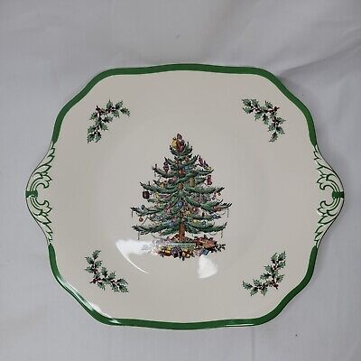 Spode Christmas Tree Serving Plate with handles- rare shape ENGLAND S3324C