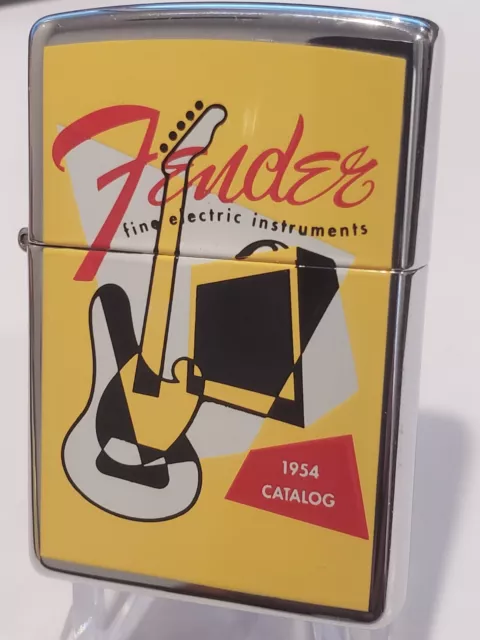1998 Vintage Zippo Lighter Fender 1954 Catalog Stratocaster Guitar Amp MINT