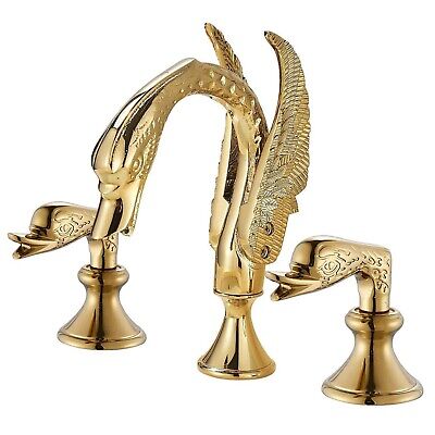 Swan Design 8"Widespread Bathroom Sink Faucet 3hole Basin Vanity Mixer Taps Gold