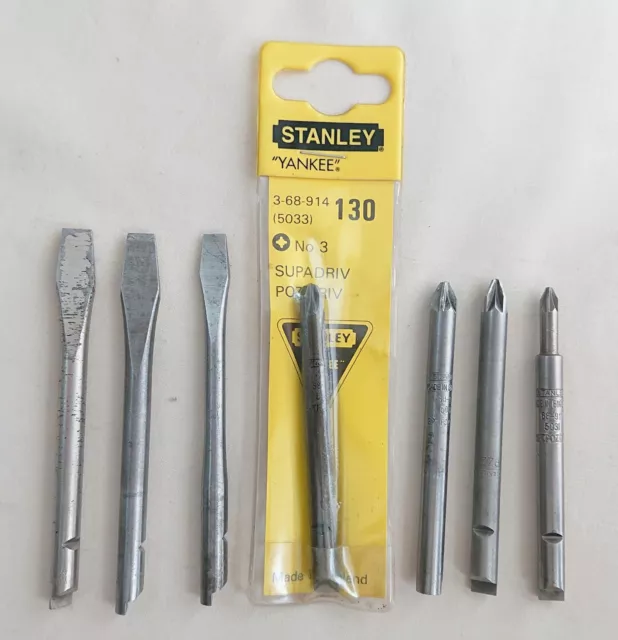 7 x Vintage Stanley Yankee Screwdriver Bits  Flat & Pozidriv   For 130A & 130B