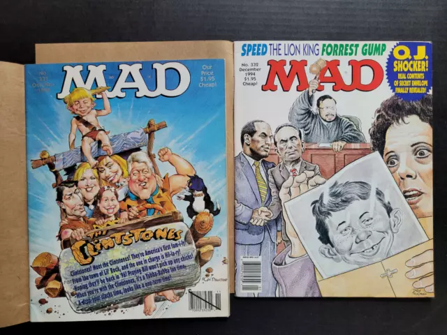 Mad Magazine ~ Lot 2 Issues ~# 331 The Clintons + # 332 O.j. Trial ~ W/Mailer!