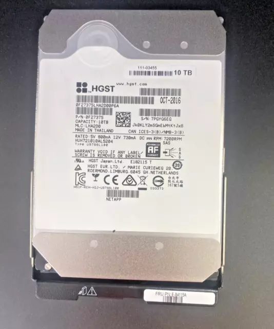 HGST/NETAPP 0F27375 HUH721010AL5204 10TB 7.2K 12Gb/s Hard Drive ( 111-03455 )