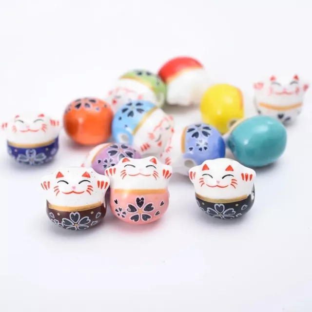 14mm Ceramic Cat Beads Animal Pattern Loose Bead Bracelet Jewelry Making Charms