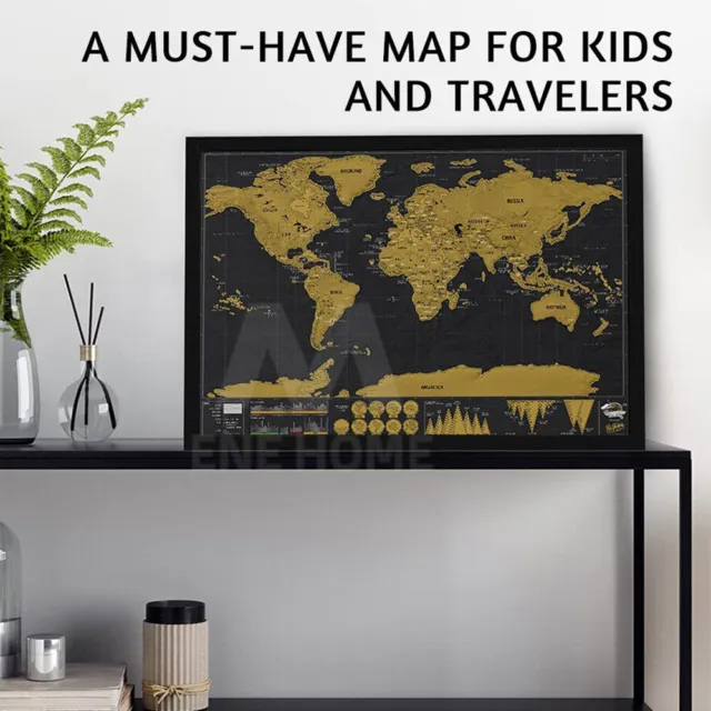 Deluxe Scratch off world Map Interactive large Poster Atlas Travel Decor Gift AU 3