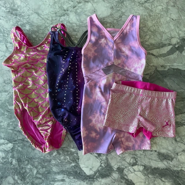 Kids Gymnastics Leotard Bundle and Shorts Pink Purple XS