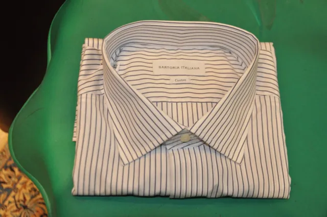 camicia nuova bianca a righe blu taglia 43 della sartoria italiana