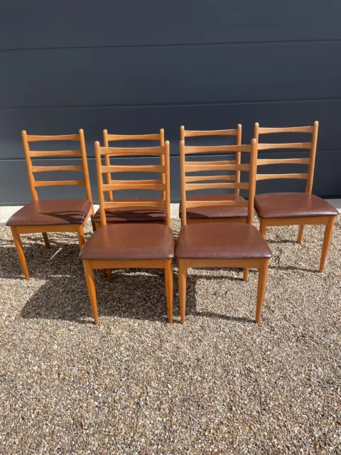 Set Of 6 Schreiber Mid Century Retro Teak Dining Chairs