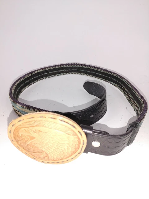 Prison Folk Art Braided Horse Hair & Leather Hand Made AMERICA! Belt w Buckle