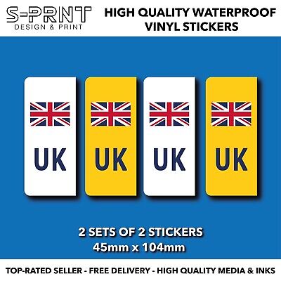 UK White / Yellow Car Number Plate Sticker Union Jack - 2 sets - 4 stickers S88