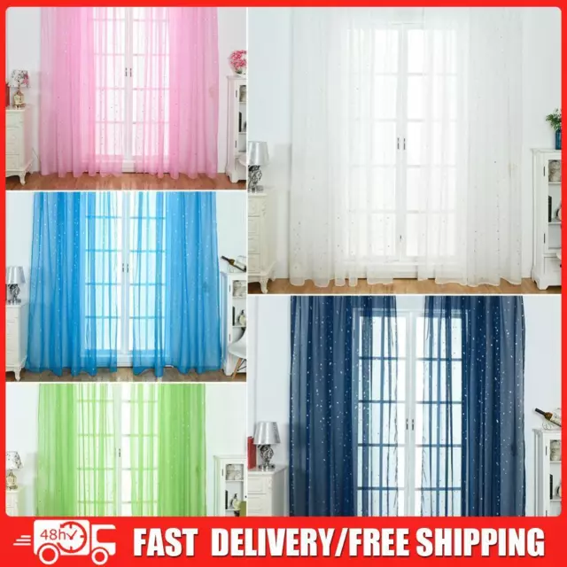 Star Print Tulle Curtains Window Drapes Sheer Purdah for Home Living Room