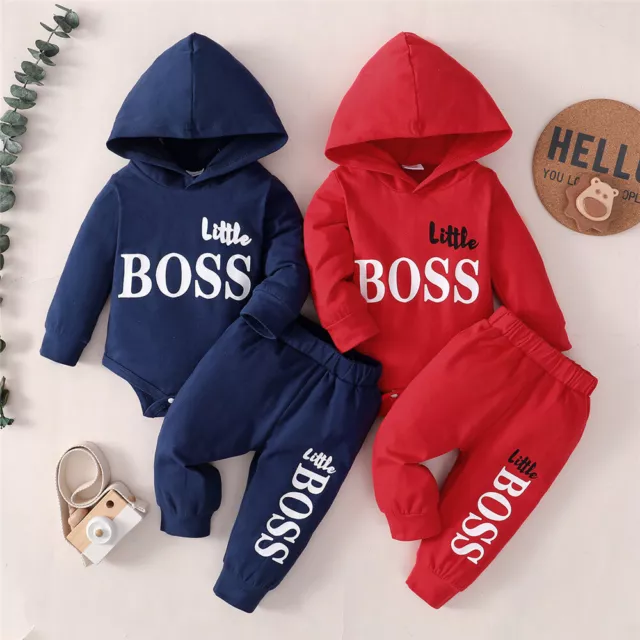Newborn Baby Boys Hooded Romper Tops Pants Outfits Tracksuits Set Kids Clothes