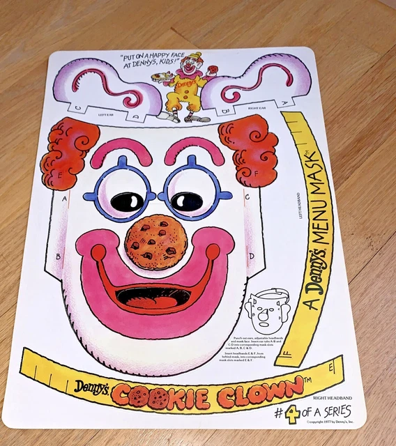 1977 Denny's Menu Mask - #4 Cookie Clown