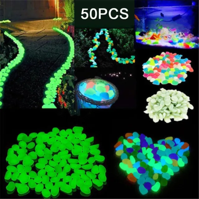 US 50PCS Glow in the Dark Pebbles Garden Glowing Rocks Fish Tank Luminous Stones