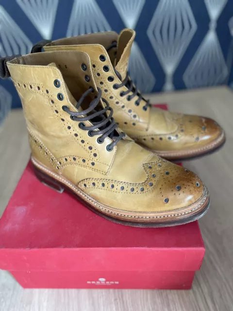 GRENSON FRED (TAN) Size 7 Leather Brogue Boots High/Mid .. Flat Sole £ ...