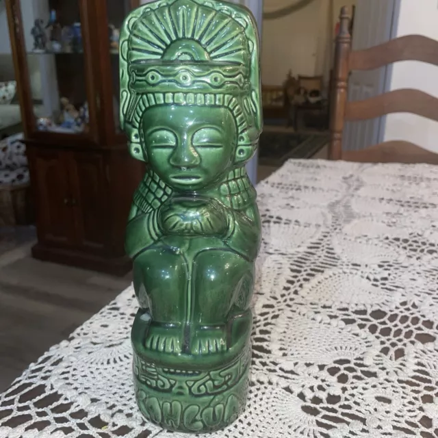 Vintage Kahlua Green Aztec Mayan Tiki Idol Decanter Bottle - Green