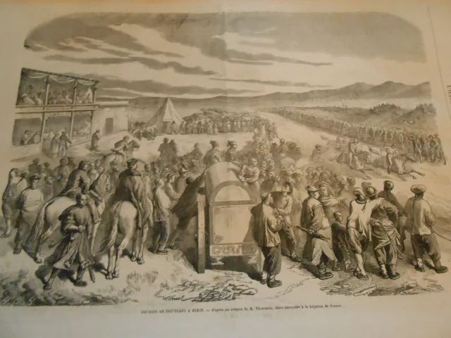 Gravure 1864 - Courses de printemps à Pékin