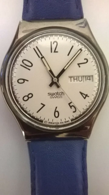 MONTRE SWATCH SWISS 1990 homme bracelet cuir bleu EUR 24,90
