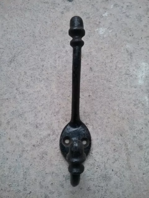 Antique Black Painted Coat Hook Original Reclaimed Old Vintage Double Hook