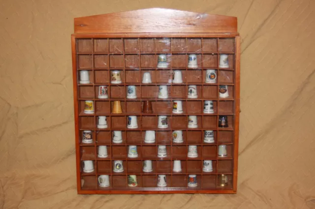Vintage Lot of 43 Collector Souvenir Sewing Thimbles w/ Sliding Display Case