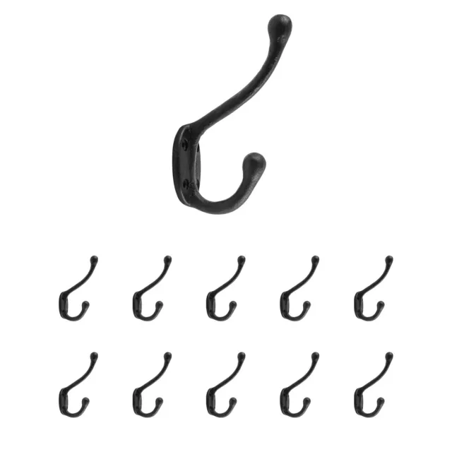 10 Wrought Iron Double Hook Black for Coats Towels Robes | Renovator's Supply