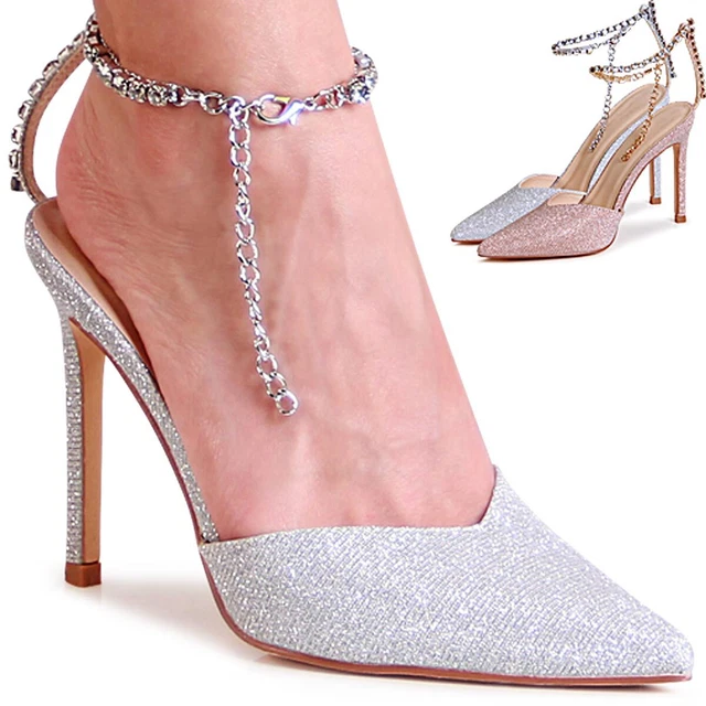 Femmes Paillettes Escarpins Dentelle Lanière Talons Hauts Sandales