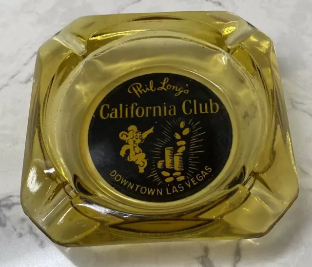 Vintage Phil Long's California Club Casino Las Vegas Amber Glass Ashtray 3½ inch