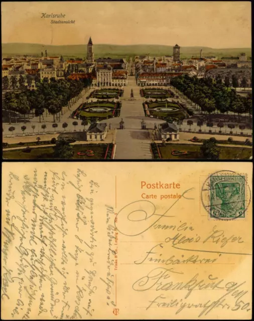 Ansichtskarte Karlsruhe Stadtansicht, colorierte Ak 1912