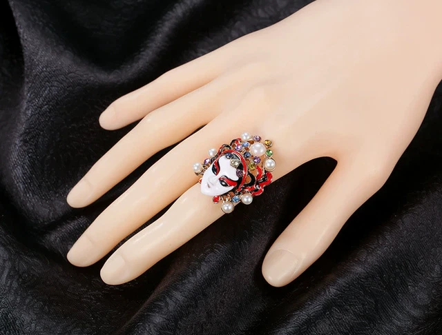 Chinese Style  Peking Opera Mask Ring Opera Mask Metal Jewelry Gift.