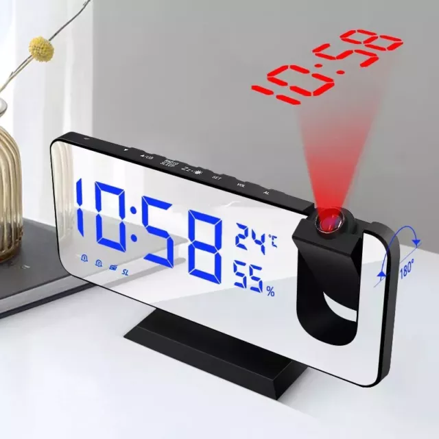 Réveil à projection de rotation à 180 ° avec heure et température, réveil  numérique, horloge de