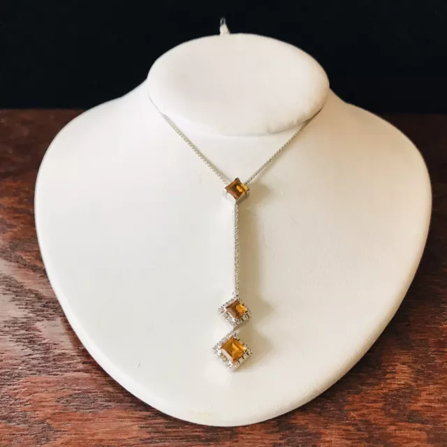 GIORGIO VISCONTI Diamond Citrine 18K White Gold Necklace Pendant