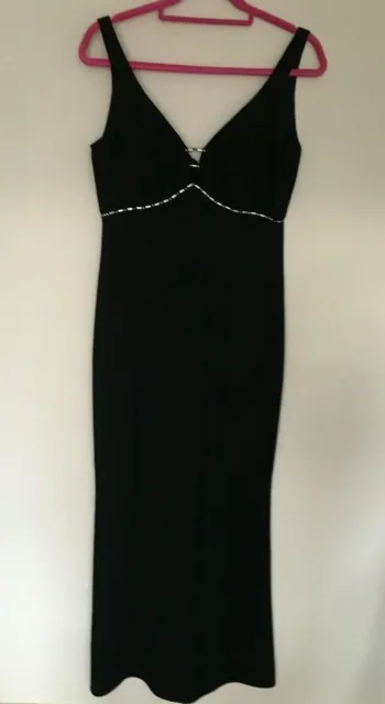 Vintage Frank Usher black maxi dress evening gown beaded size 12 UK glamour