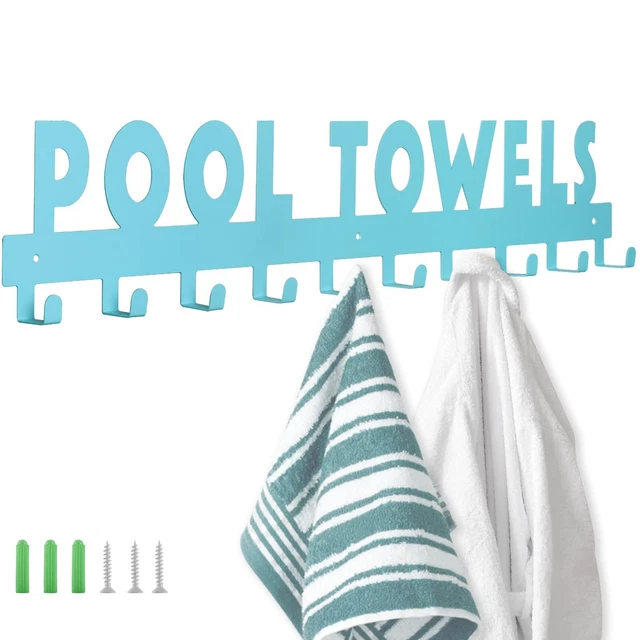 Large Pool Towel Rack with 10 Hooks, Towel Holder Wall Mounted