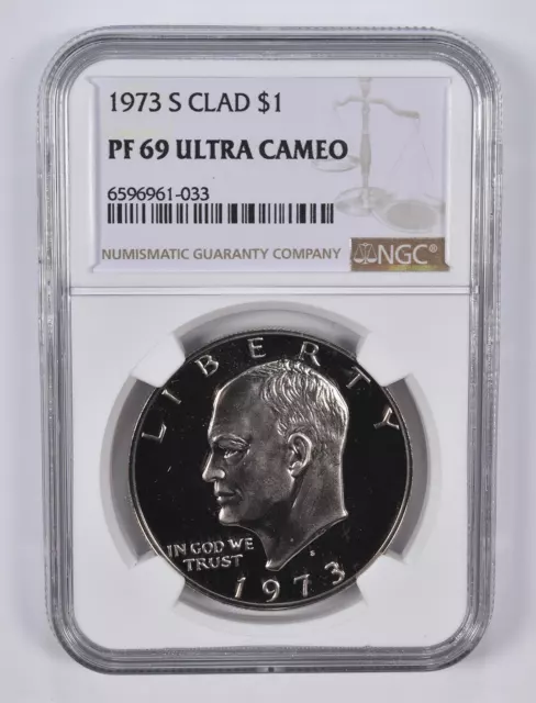 PF69 UCAM 1973-S Clad Eisenhower Dollar Ike NGC Brown Label *0949 PF69 UCAM 1973-S Clad Eisenhower Dollar Ike NGC Brown Label *0949