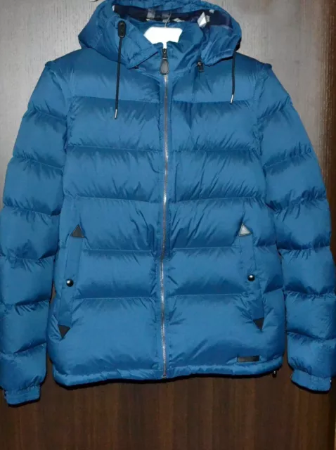 Burberry Brit Basford Men's Goose  DOWN Hood Teal Blue 2 In 1 Jacket Vest Sz XL