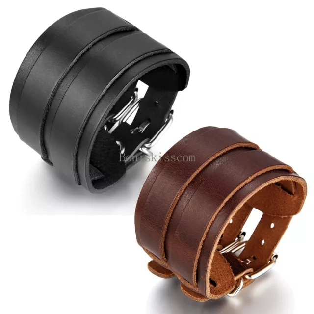 Men's Fashion Punk Wide Leather Belt Cuff Wrap Wristband Bracelet Adjustable