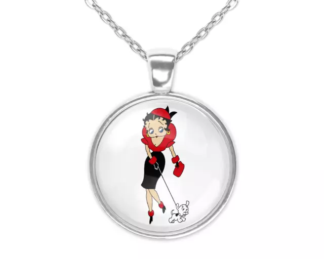 Betty Boop Art Silver Glass Pendant Necklace New 20 Inch