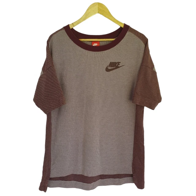 Nike Rally Plus Color Block Graphic Logo Crew T Shirt Short Sleeve Maroon Size M