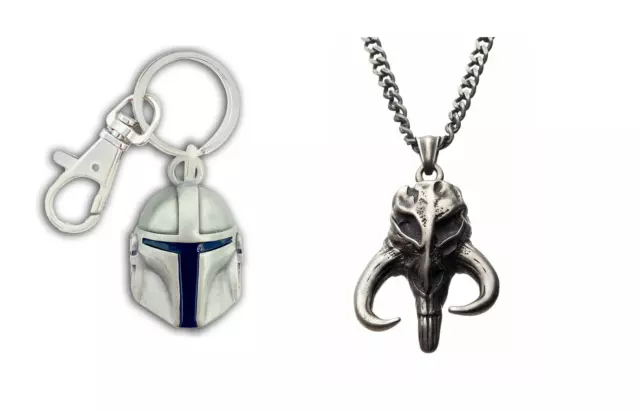 Star Wars Mandalorian Set,Mythosaur Totenkopf Anhänger Halskette + Helm Keychain