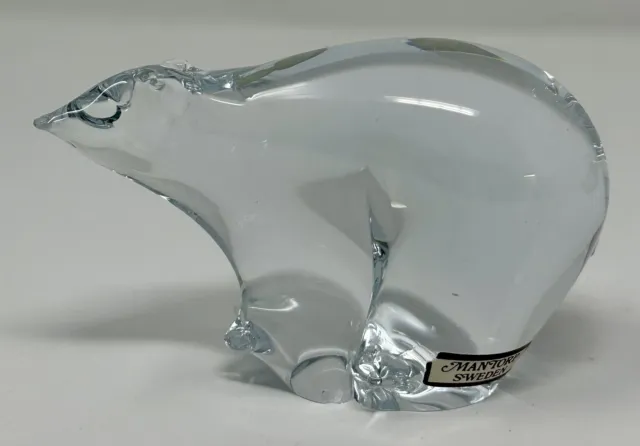Mantorp Sweden Crystal Polar Bear Figurine Clear Glass Animal Paperweight