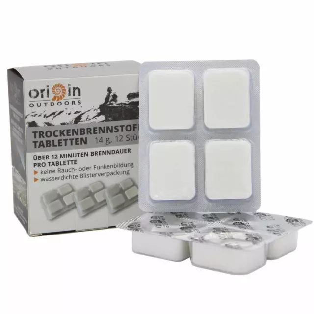 Trockenbrennstoff-Tabletten 12 Stück á 14 g von Origin Outdoors Kochen Camping