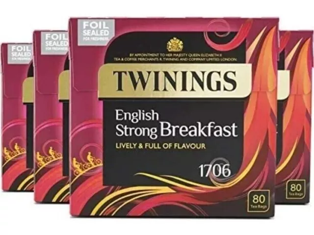 Twinings English Strong Breakfast Tea, 320 Tea Bags (Multipack of 4 x 80 Bags)