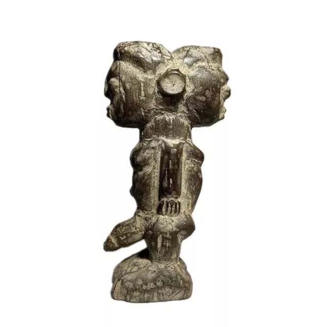 Figurine fétiche Nkisi africaine à deux têtes Songye Congo, statue de...